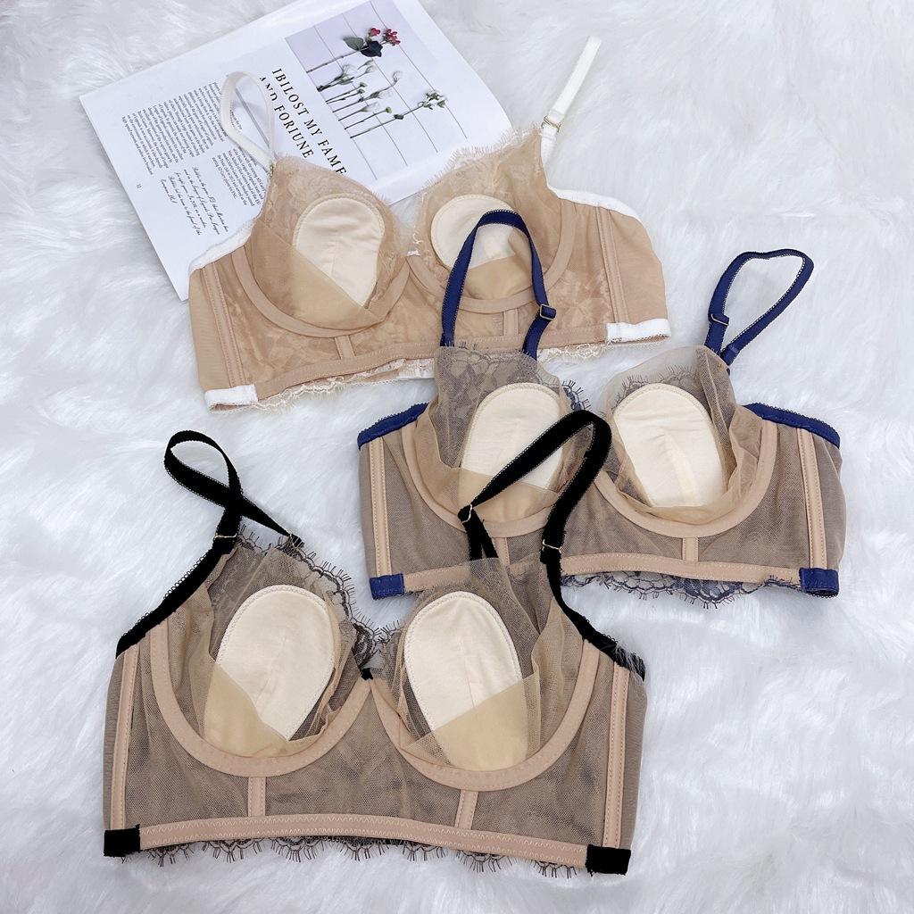 Soutien-gorge en dentelle sexy Soutien-gorge français à oreilles de lapin Couverture de soutien-gorge à armatures souples Soutien-gorge au design fin Lingerie froncée et ajustée pour femmes