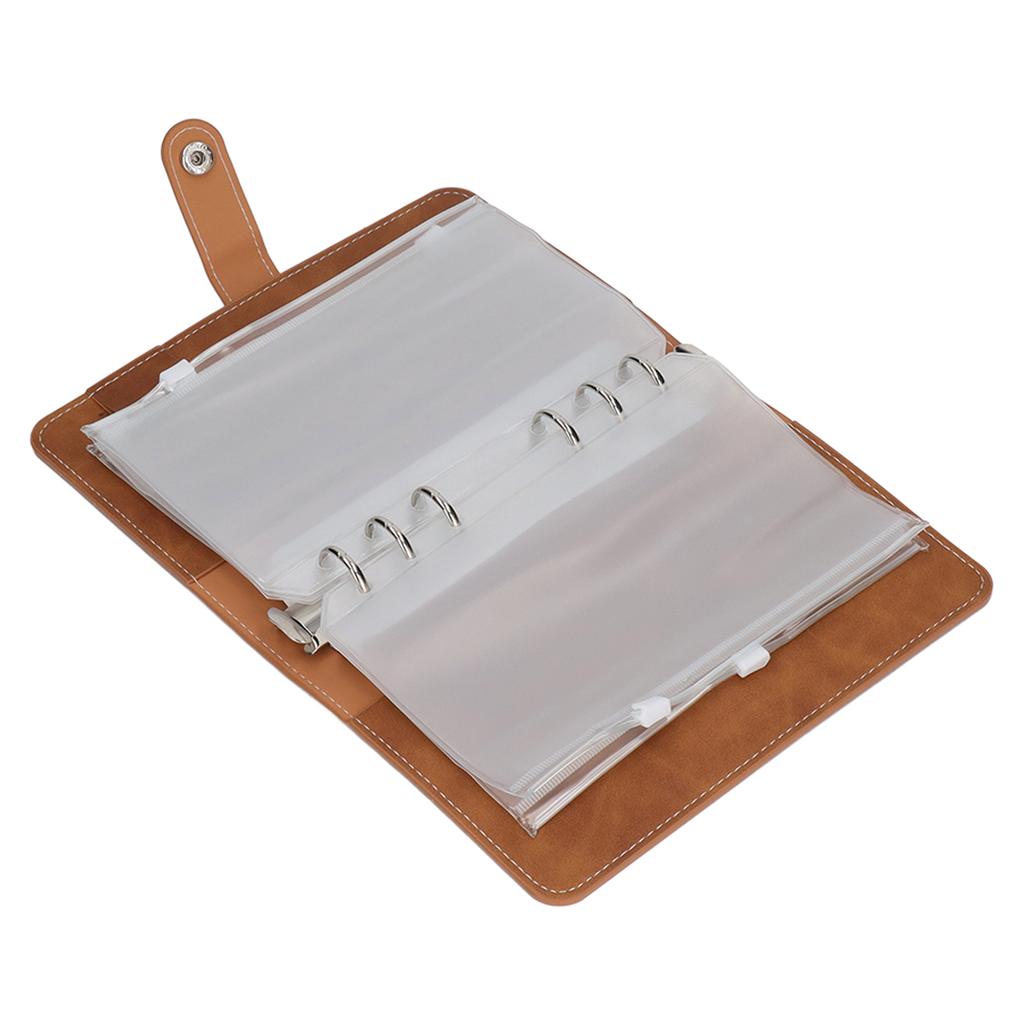 Segregator na gotówkę A6 Przenośny rozmiar Skóra PU 6 dziurek Dziurkowany Segregator budżetowy z 12 przezroczystymi kieszeniami zapinanymi na zamek Małe etykiety