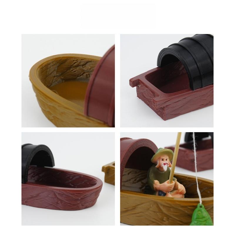 1 Set Acquario Laghetto Paesaggistica Decorazione Barca Galleggiante Fatta a Mano Pescatore Modello Mini Barca Accessori Acquario