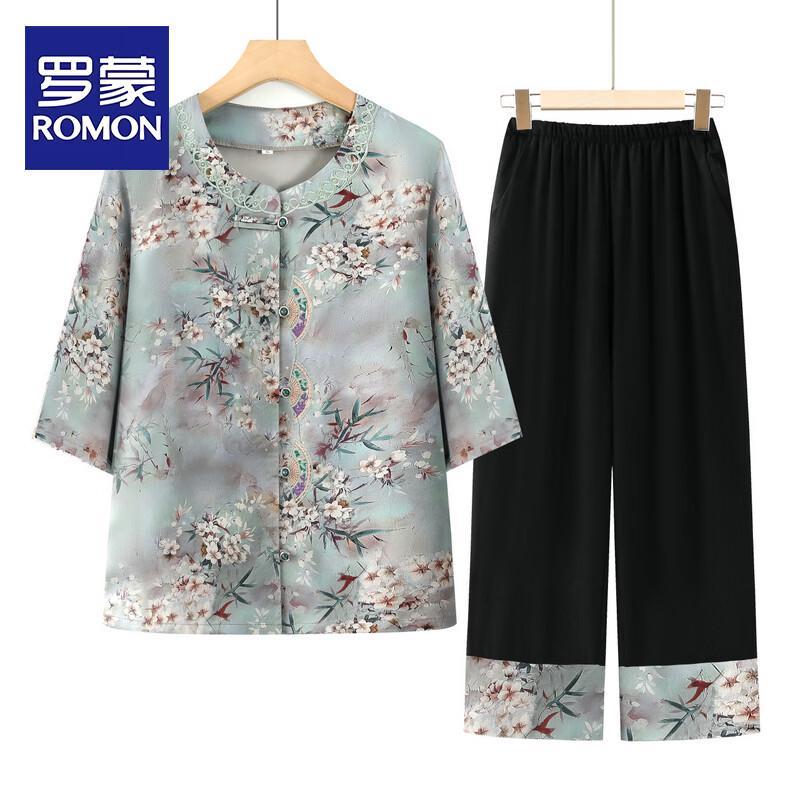 ROMON Women s Embroidered New Chinese Style Summer Set 5XL