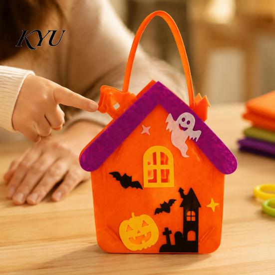Portable Candy Storage Containers Halloween Felt Trick or Treat Bags, Cartoon Owl Bat Devil Pumpkin Kids Durable Pails Handheld Tote Reusable