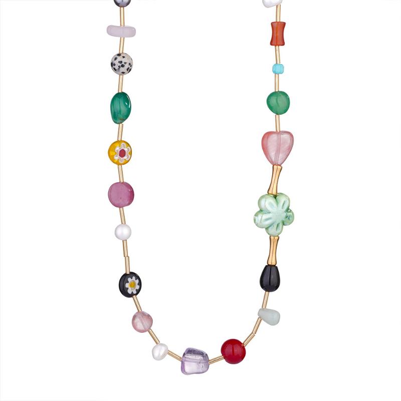 Necklace Colored Natural Stone Sea Horse Sea Star Flower Stainless Steel Pendant Women'S Beach Style European American