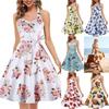 Women's Summer Halter Backless Retro Print Wide-Hem Dress 2026
