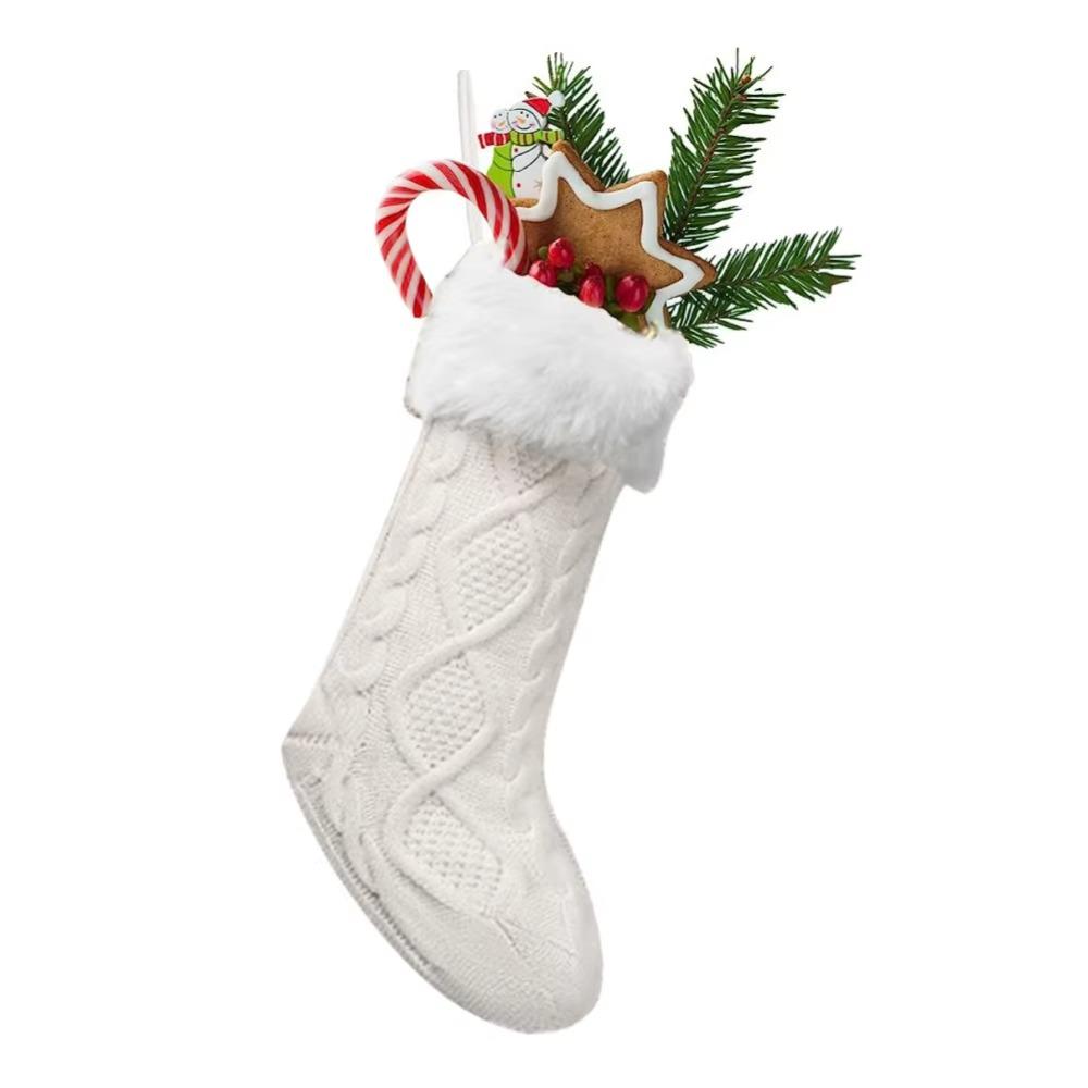 Large Size Knitted Christmas Stocking With Fluff Christmas Tree Ornaments Christmas Gift Bag  Kids