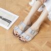 Leather Boken one-word slippers summer new outer wear beach shoes versatile belt buckle cool slippers
