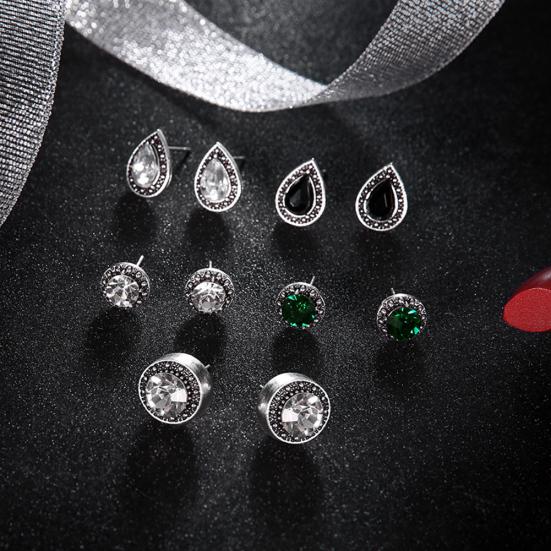 5 Pairs Round Waterdrop Shape Ear Studs Set Women Retro Party Earrings Jewelry
