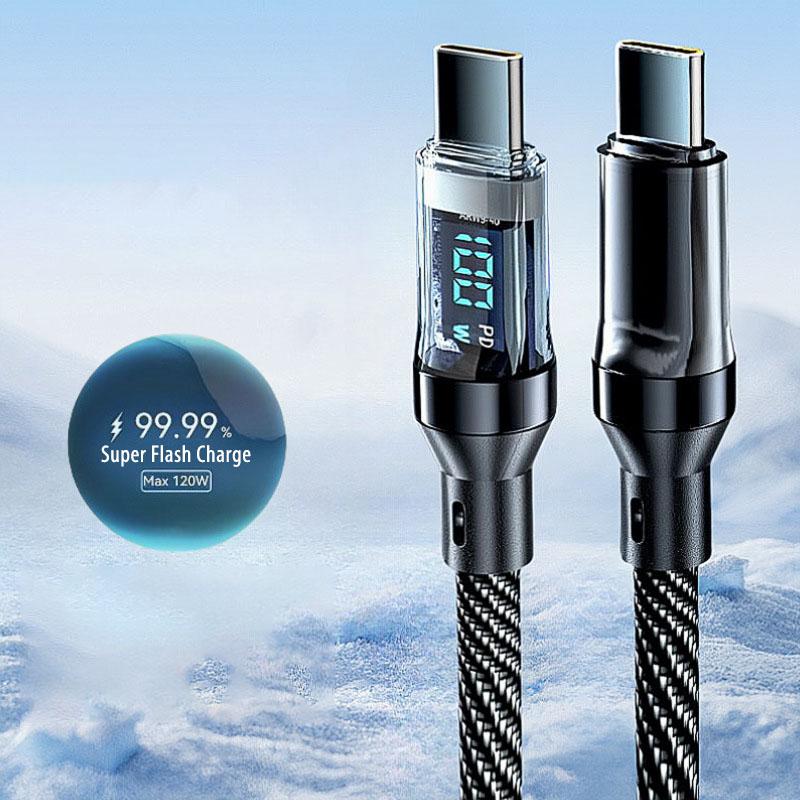 120W USB to Type C Cable Phone Super Fast Charging Cable With LED Display 100W Type-C To Type-C Data Cord For Huawei Oppo Vivo