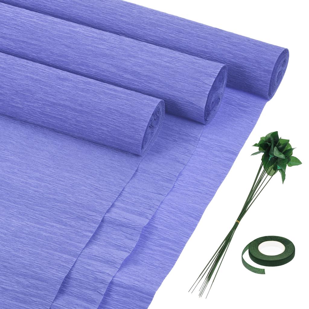 6pcs Crepe Paper Roll with Floral Stem Wire and Green Floral Tapes for Wedding Ceremony Various Large Festivals Decoration