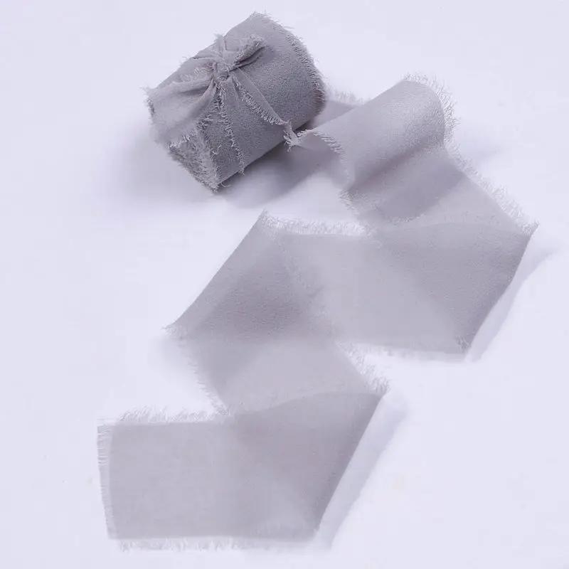 4CM*5M Handmade Frayed Edged Satin Chiffon Silk Ribbon For Wedding Invitation Wrapping Bouquets Birthday Party Decorations Gifts
