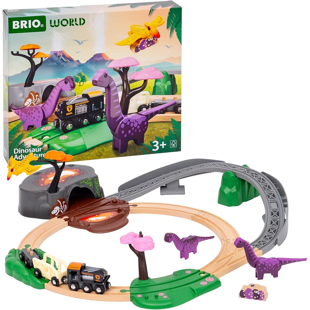 BRIO Dinosaur Adventure Set 36094 Wooden Toy Train Track Set for Kids