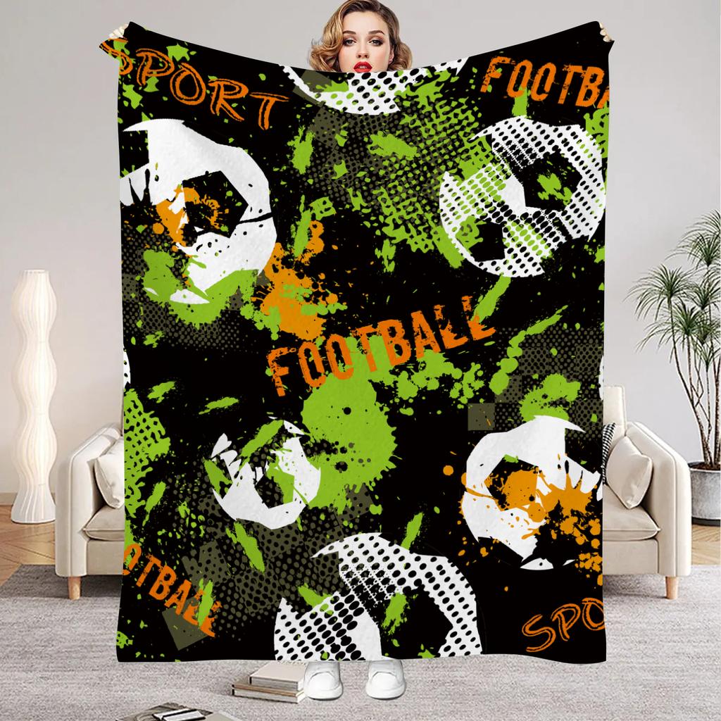 1pc Flannel Blankets Colorful Football Printed Quality Soft Warm Throw Blanket Winter for Kids Boys Couch Bed Fluffy Bedspread