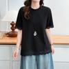 2026 Plus Size Lace Hem Short Sleeve Women's T-shirt - Fat Girl Pullover Top