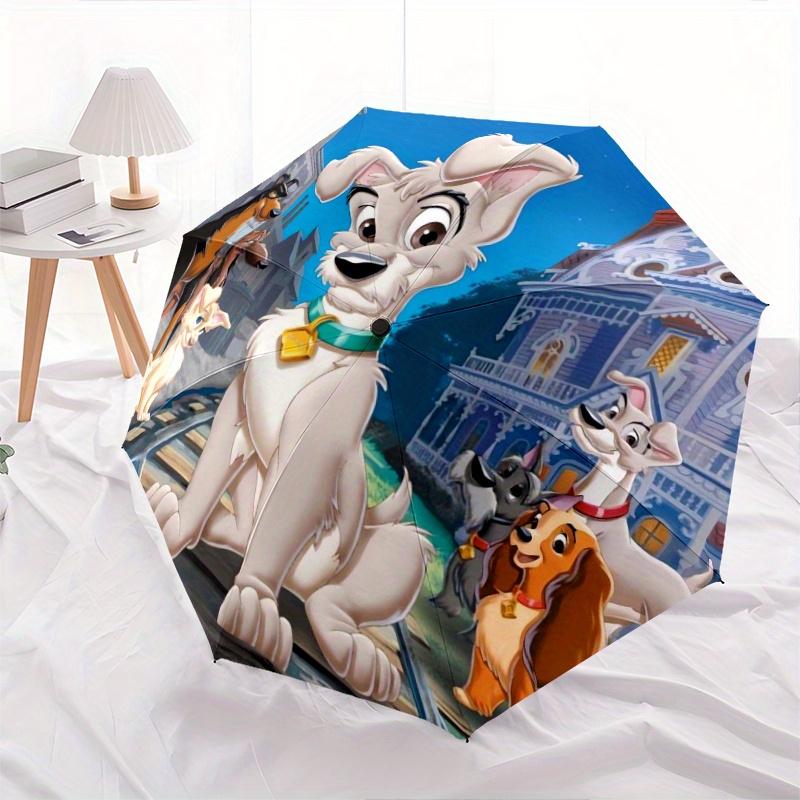 Susi und Strolch 2 Design Cartoon Regenschirm, Tragbarer 3-fach Kompakt-Regenschirm, Geeignet für Camping, Wandern und Reisen, Idealer Ostergeb