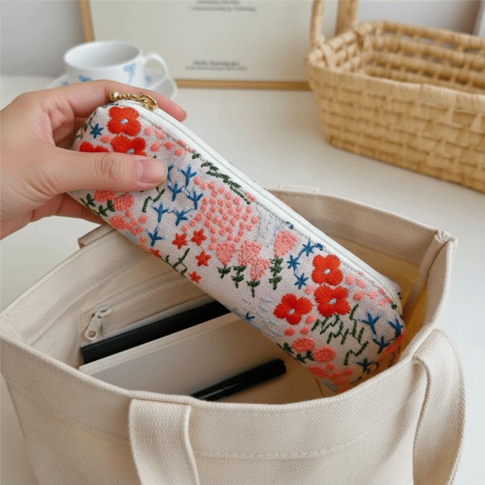 Flower Korean Style Pen Bag Print Cloth Stationery Bag Fashion Embroidered Pencil Case Student
