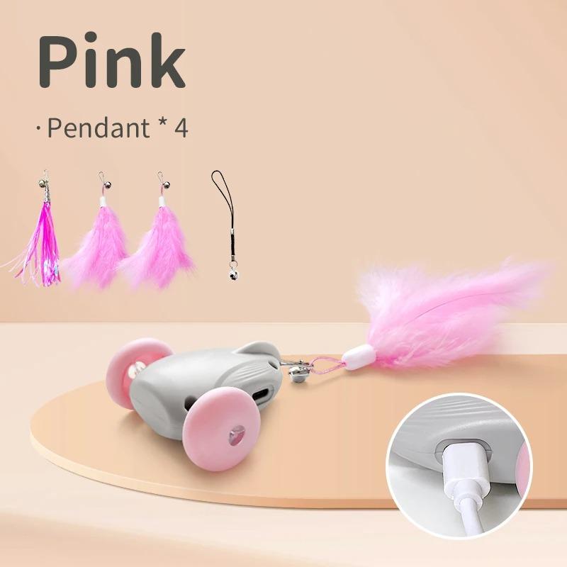 

Electric Mouse Car Pet Toys For Indoor Cats Rechargeable LED Cat Mouse Toy Feather Bell Tail Lifelike Electric Automatic Moving Mouse Cat Toy Pink