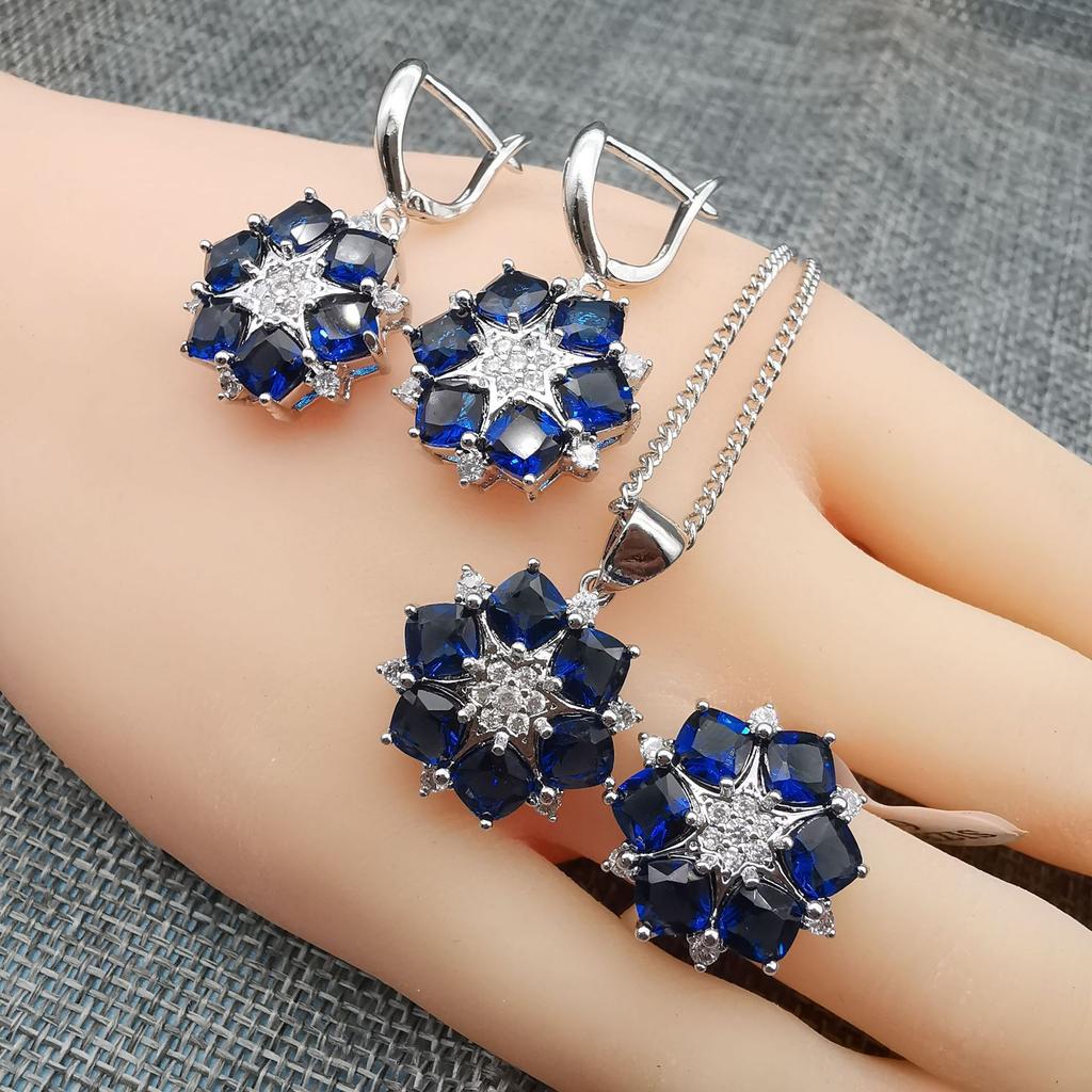 Explosions Fashion Jewelry Crystal Square Zircon Necklace Earrings Ring Set of Three