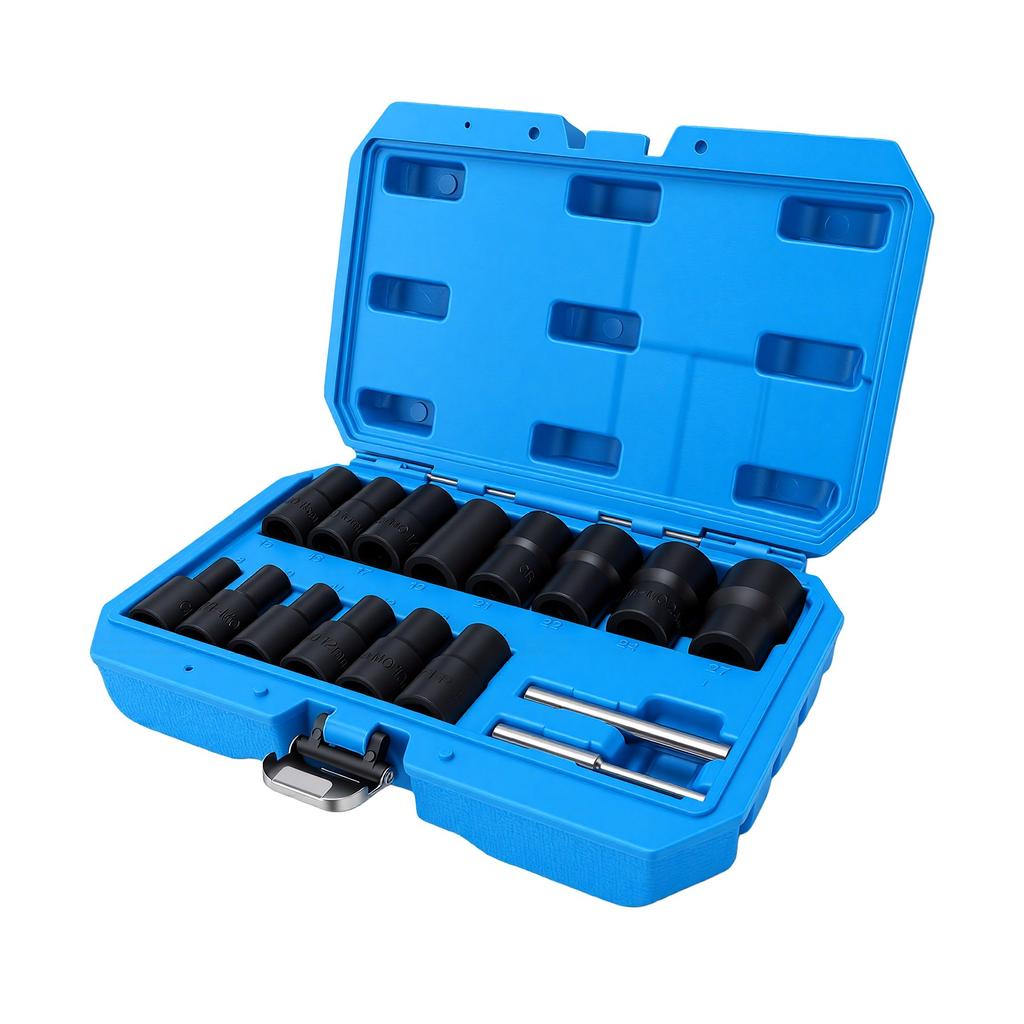 16 Pcs 1 2 Lug Nut Socket Set Non Marring 8 27mm Locking Nut Removal Tool with 2 Center Punches Chrome Vanadium Steel