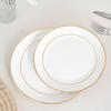 Western Ceramic Dinner Plate - Double Gold Line, Painted Rim, Round - Creative Plate for Steak, Pasta, Breakfast & More