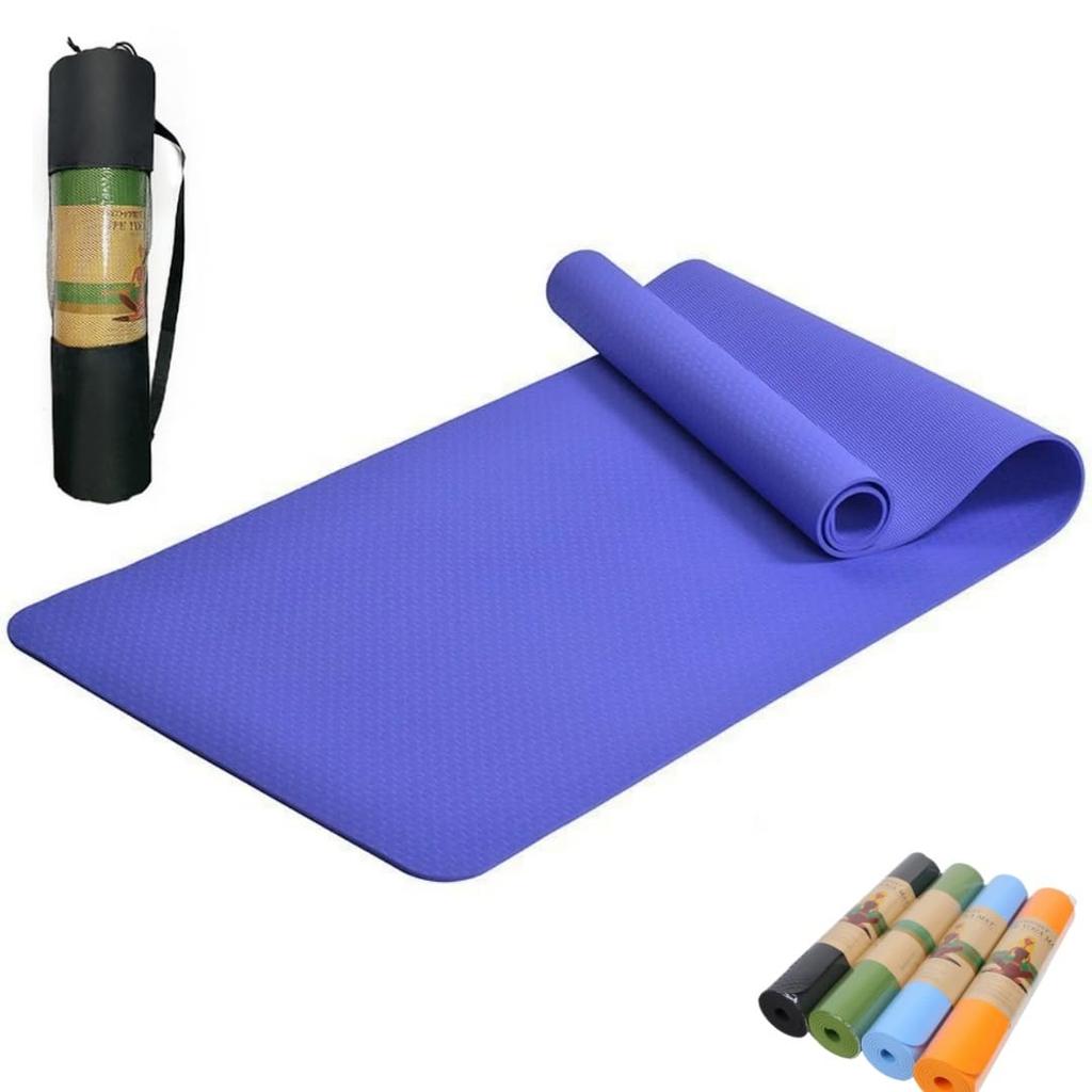TPE Material Yoga Thick with Storage Training Stretching Pilates 183 X 61cm Mat, (6mm/8mm), Band, Mat, Mat, Mat, (Indic Blue, 183800.8CM)