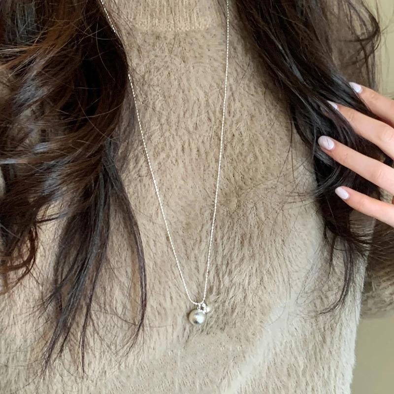 Real  Sterling Silver Ball Pendant Pulling Beads Necklace for Women Trendy Fine  Minimalist Adjustable Accessories