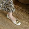 Fashion Flat Shoes for Women 2025 New Spring Autumn Flat Shallow Mouth Square Toe Retro Round Buckle Flat Heel Plus Size Women's Shoes