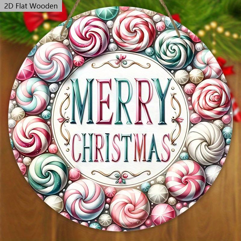 Pink Christmas Wooden Sign - Merry Christmas Round Sign for Front Door, Wall Hanging Decor - Ideal Christmas Ornament