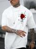 Gothic Floral Ink Splatter Red Rose Typography Mens 100 Cotton Oversized Tee Loose Short Sleeve Aesthetic Street Casual Tshirt