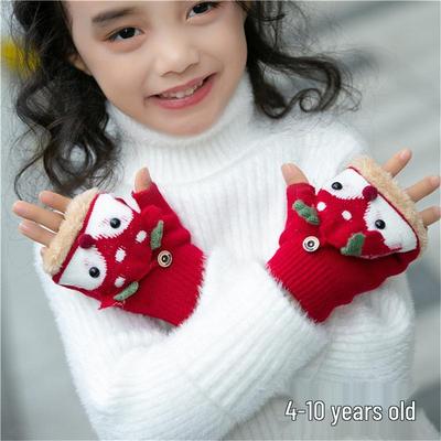 Gants d'hiver pour enfants, dessin animé renne, à doigts courts à rabat, 4-10 ans, garçons et filles, doublure en velours, coton épais, chauds.