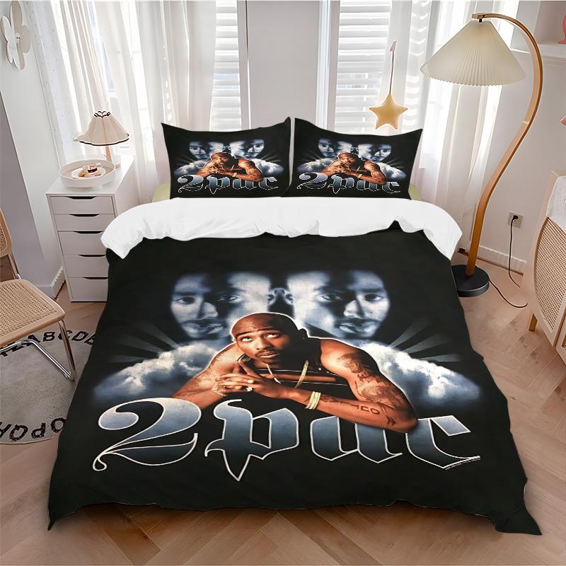 Retro Tupac HipHop Legende Druck 3-teiliges Bettwäsche-Set Bettbezug mit 2 Kissenbezügen Heim-Geburtstagsgeschenk