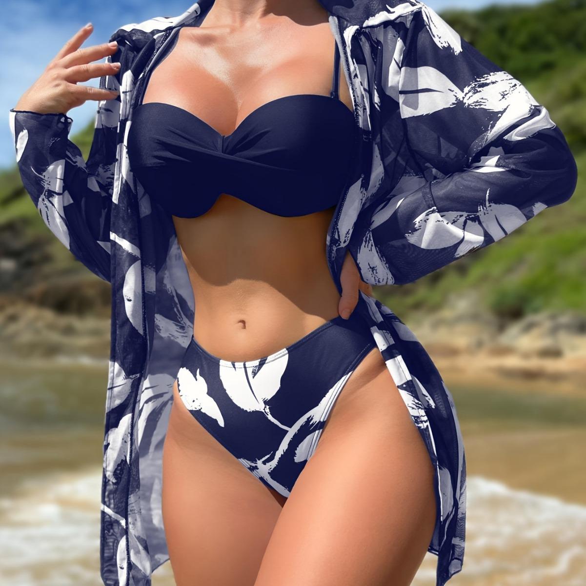 

Сексуальный купальник с высокой талией 2024 года с накидкой с длинными рукавами: Стиль Чистого Желания Small