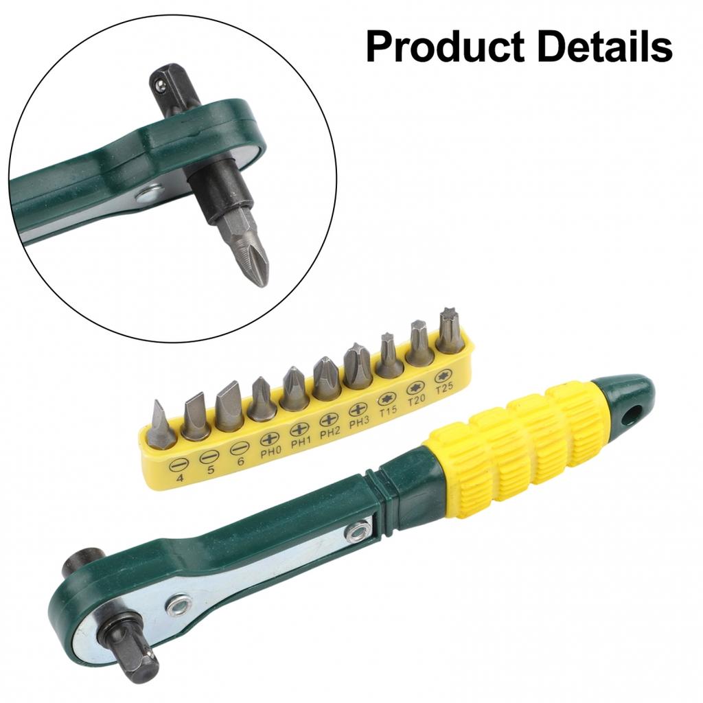Portable Ratchet Wrench Tool Set 14 Inch with 10 Bits and 9 Sockets