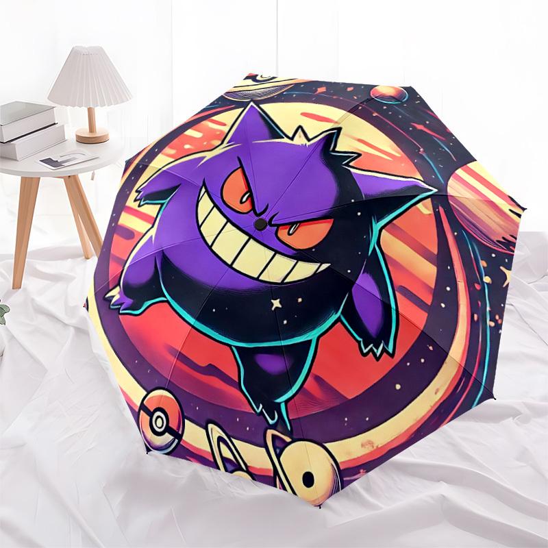 1 Stück Gengar Galaxy Automatischer Faltregenschirm - Kompaktes 8-Rippen-Design, Langlebiger Kunststoff & Eisen, Leicht für den Täglichen Gebrauch im Freien, a0929192