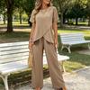 Women's 2 Piece Sets Crew Neck Short Sleeve Irregular Hem Top And Wide Leg Pants Sets Summer Casual Lounge Outfits