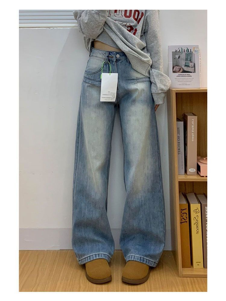 

Stylish High Street Washed Jeans Women s Summer Vintage Straight Pants Peplum Loose Skinny Wide Leg Pants Retro Street Style Baggy Jeans for Ladies 4XL