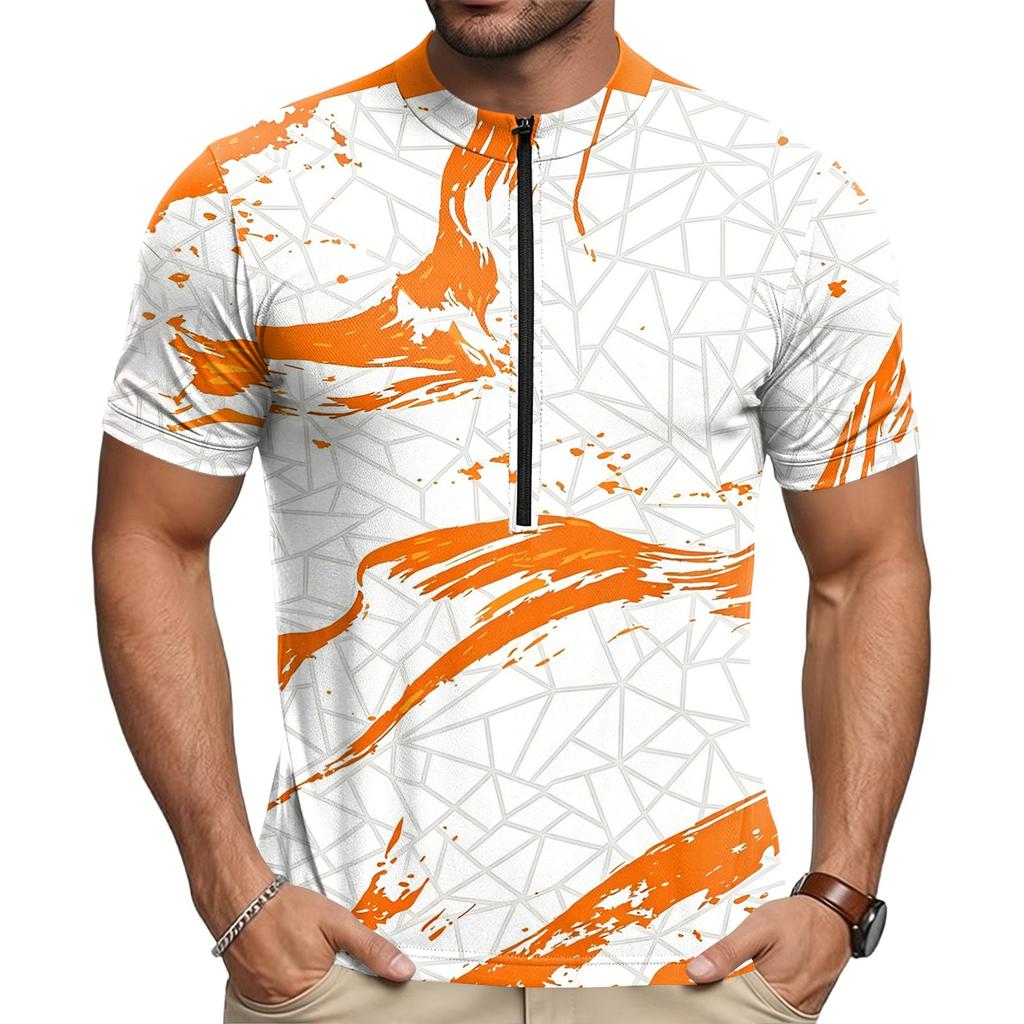 Men's Short Sleeve Cycling Jersey Breathable Quick Dry Fabric Half Zip Front Crew Neck Lightweight Sportswear for Outdoor Riding
