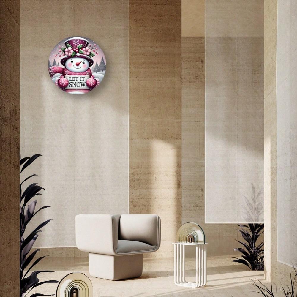 Aluminum Snowman Foil Engraving Round Sign Home Decor Holiday Wall Art Gift