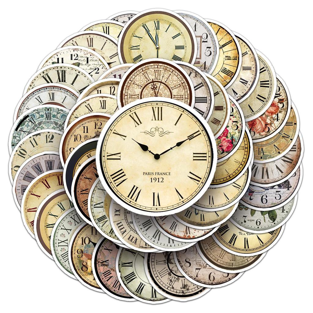 Retro Clock Graffiti Stickers - 50 Sheets for Phone Cases, Luggage, and More - Waterproof Creative Decoration