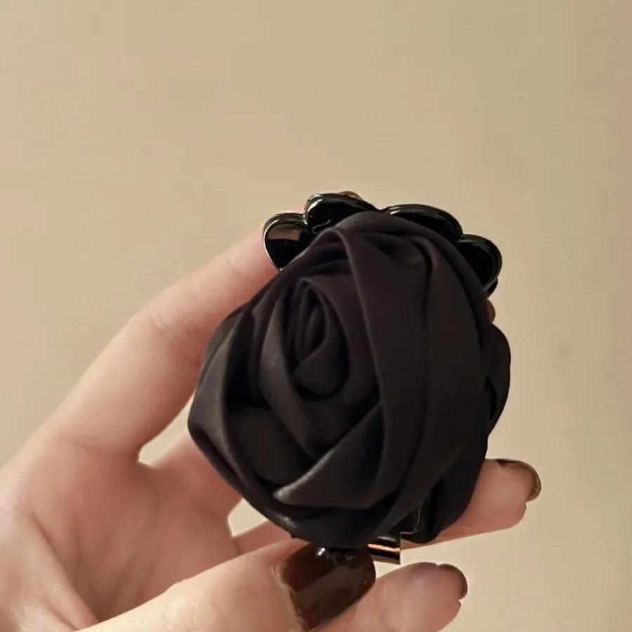 Stain Rose Flower Hair Claw Women Girls Elegant Hair Clip Back Head Shark Clip Small Flower Grip Clip Sweet Cute Fashion Hairpin