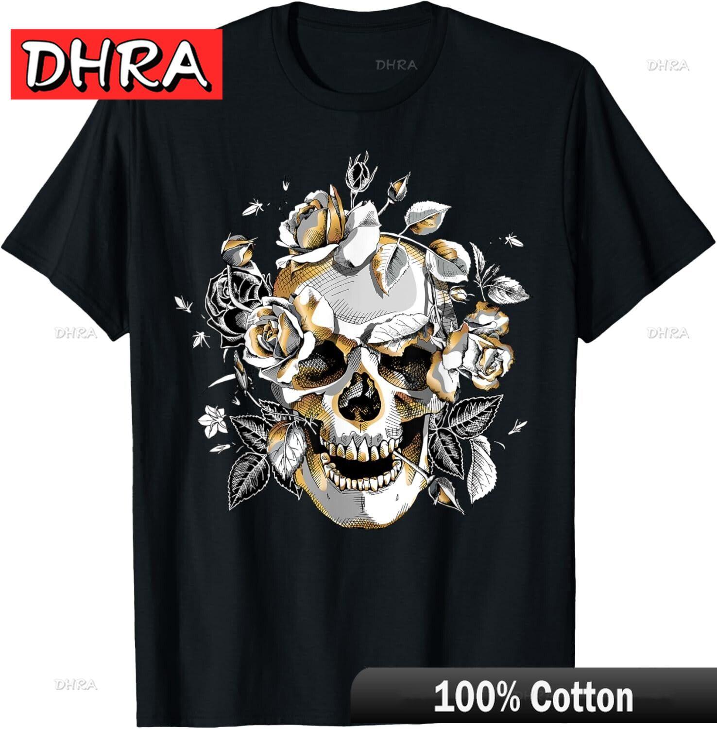 

Cool Floral Skull Tee Shirts Halloween Skull T-shirt Skull T-Shirt Retro Tshirts Fresh Funny Stylish Clothing Aesthetic Printed 4XL