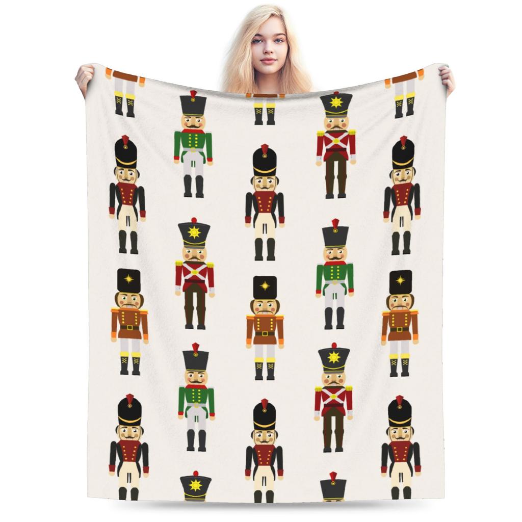 Christmas Nutcrackers Blankets Velvet Xmas Nutcracker Doll Comfortable Soft Throw Blankets for Bedding Plush Thin Quilt