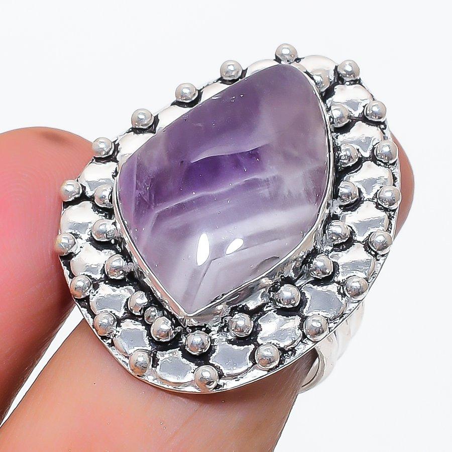 Natural Chevron Amethyst Gemstone 925 Sterling Silver Jewelry Ring Size 7 y3J17
