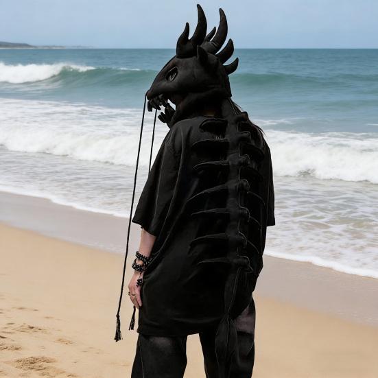 Chinese Loong Skeleton Headgear 3D Dragon Bone Head Costume Prop Halloween Cosplay Party Stage Performance Plush Head