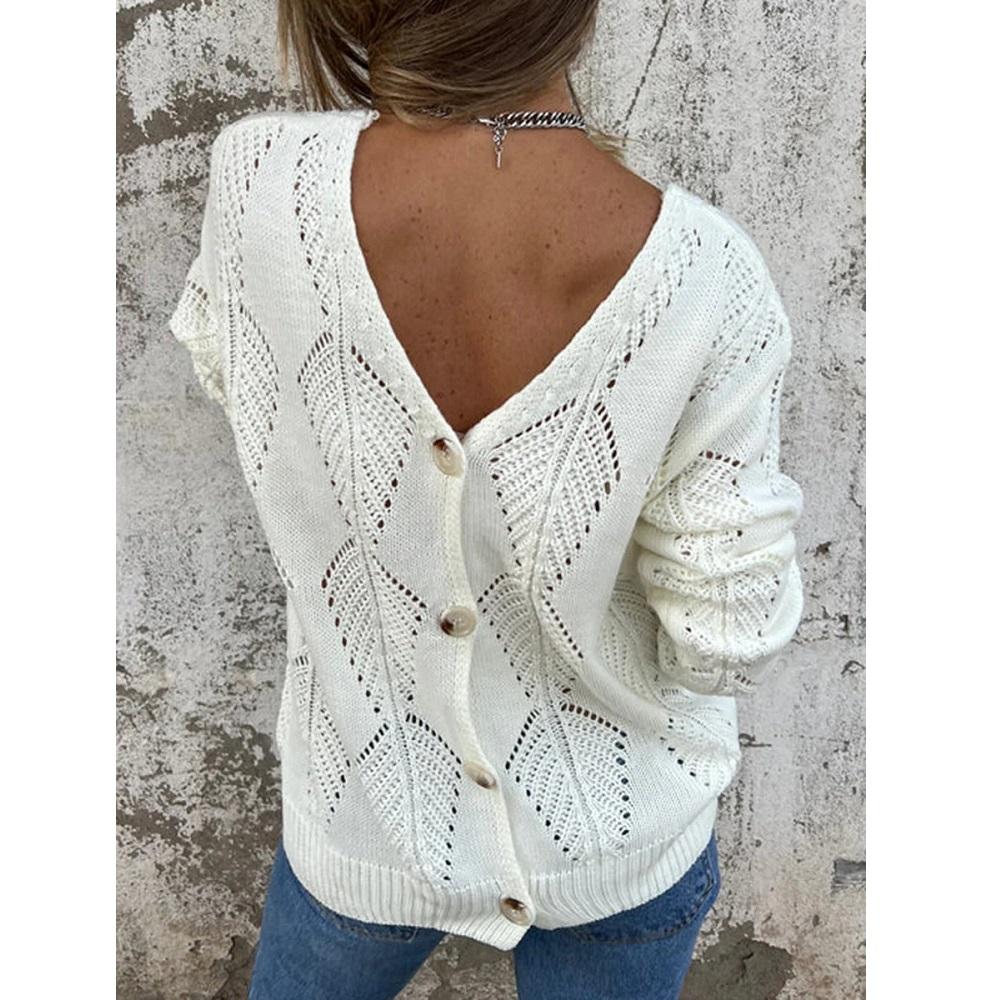 Женские осенние вязаные свитера с длинным рукавом, с вырезами на спине, на пуговицах, с V-образным вырезом, двусторонние, можно носить на обе стороны S