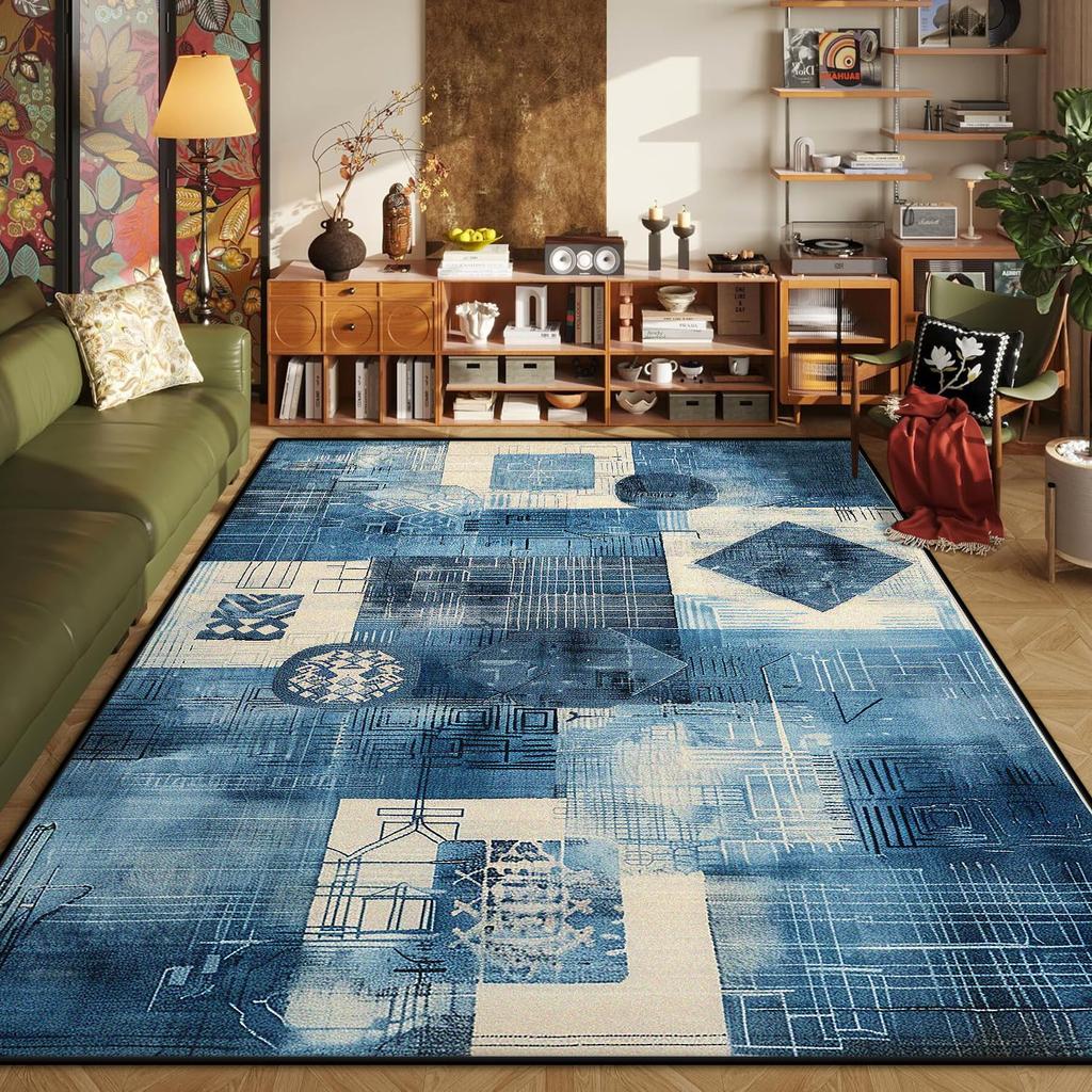 Abstract Geometric Carpets for Living Room Plush Decoration Home Retro Nordic Non-slip Floor Mat Washable Bedroom Cloakroom Rugs