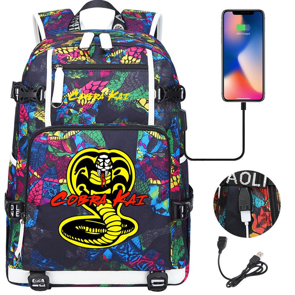 American Drama Cobra Print USB Teen Student Schoolbag Men and Women Leisure Large Capacity Travel Backpack