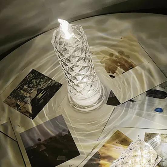 Yousheng 1/5Pcs LED Faux Crystal Candle Light Rose Shadow Electric Flameless Flickering Simulation Candle Lamp Anniversary Wedding Christmas