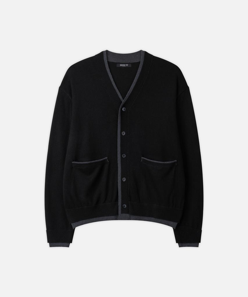 Draw Fit Wool Blend Layered Crop Cardigan [Black]
