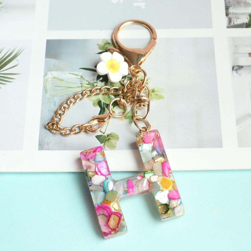 Dried Flower Letter Crystal Epoxy English Pendant Women'S Bag Key Chain