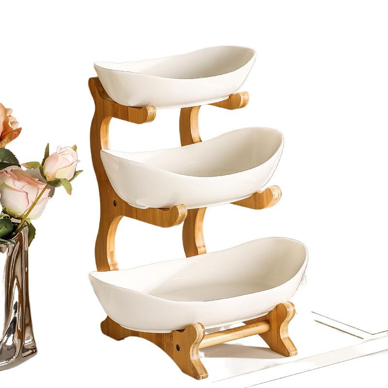 Creative Three-layer Multi-layer Fruit Tray Living Room Dried Fruit Tray Bamboo Wooden Rack Household Candy Tray Fruit Basket