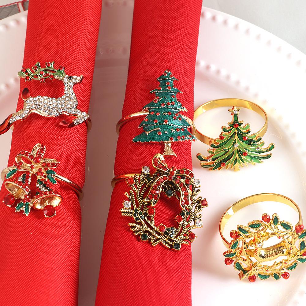 Elch Weihnachtsbaum Serviettenring mit Blume, Hirsch Farberhaltend Galvanisierter Serviettenring Weihnachts-Stil